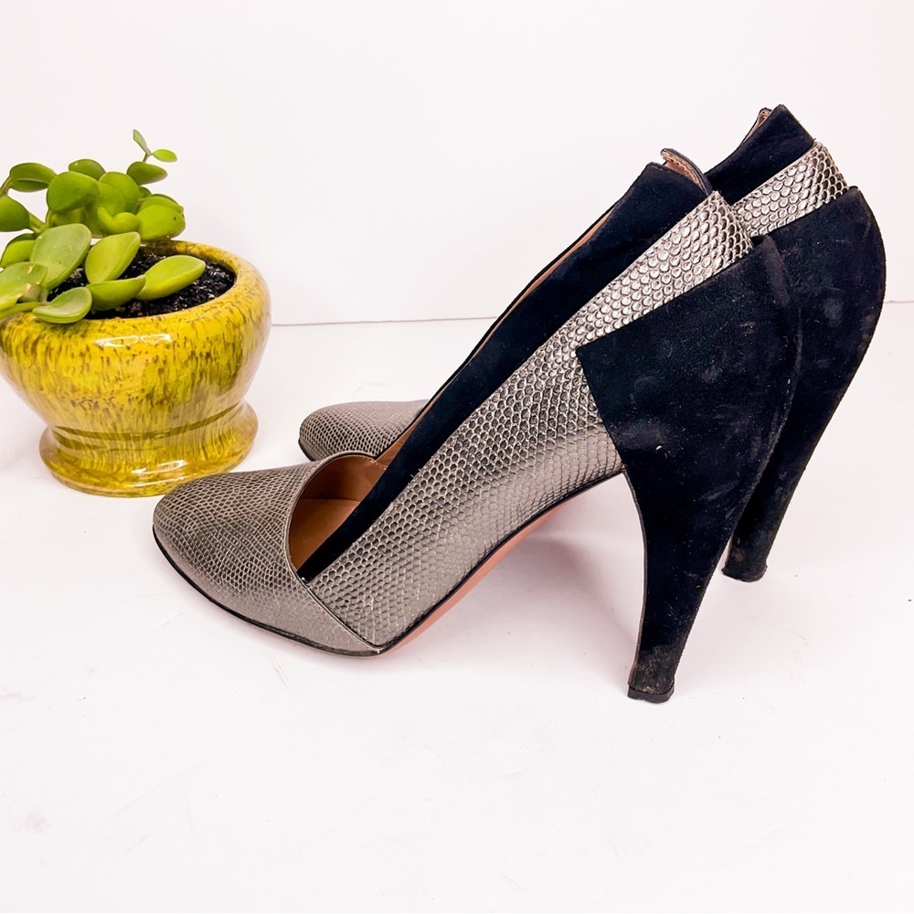 Vintage ALAÏA PARIS Pumps Silver Snake Leather Black Suede Italy EU 37.5 - Picture 3 of 8